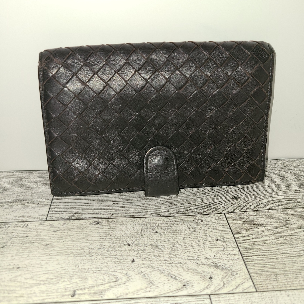 Authentic Bottega Veneta Wallet Brown Vintage Woven Change Purse